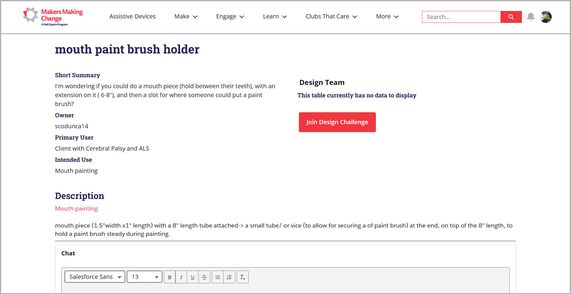 Screenshot of a mount paint brush holder design challenges page
