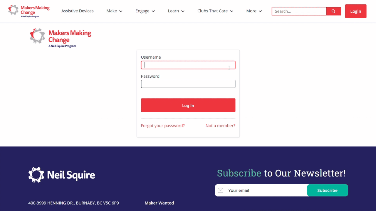 Logging into a makers making change account from the login screen