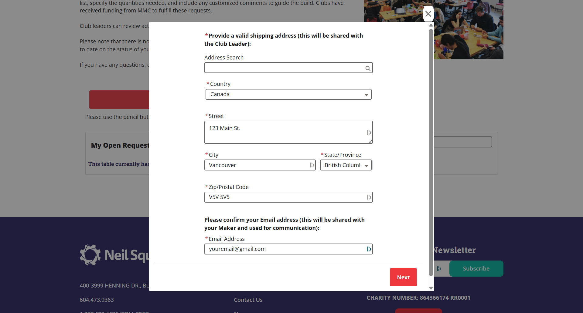 Screenshot of the request dialogue on the Club Wanted List