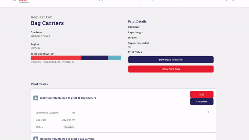 Aimation of completed a 3d print task on the makers making change website
