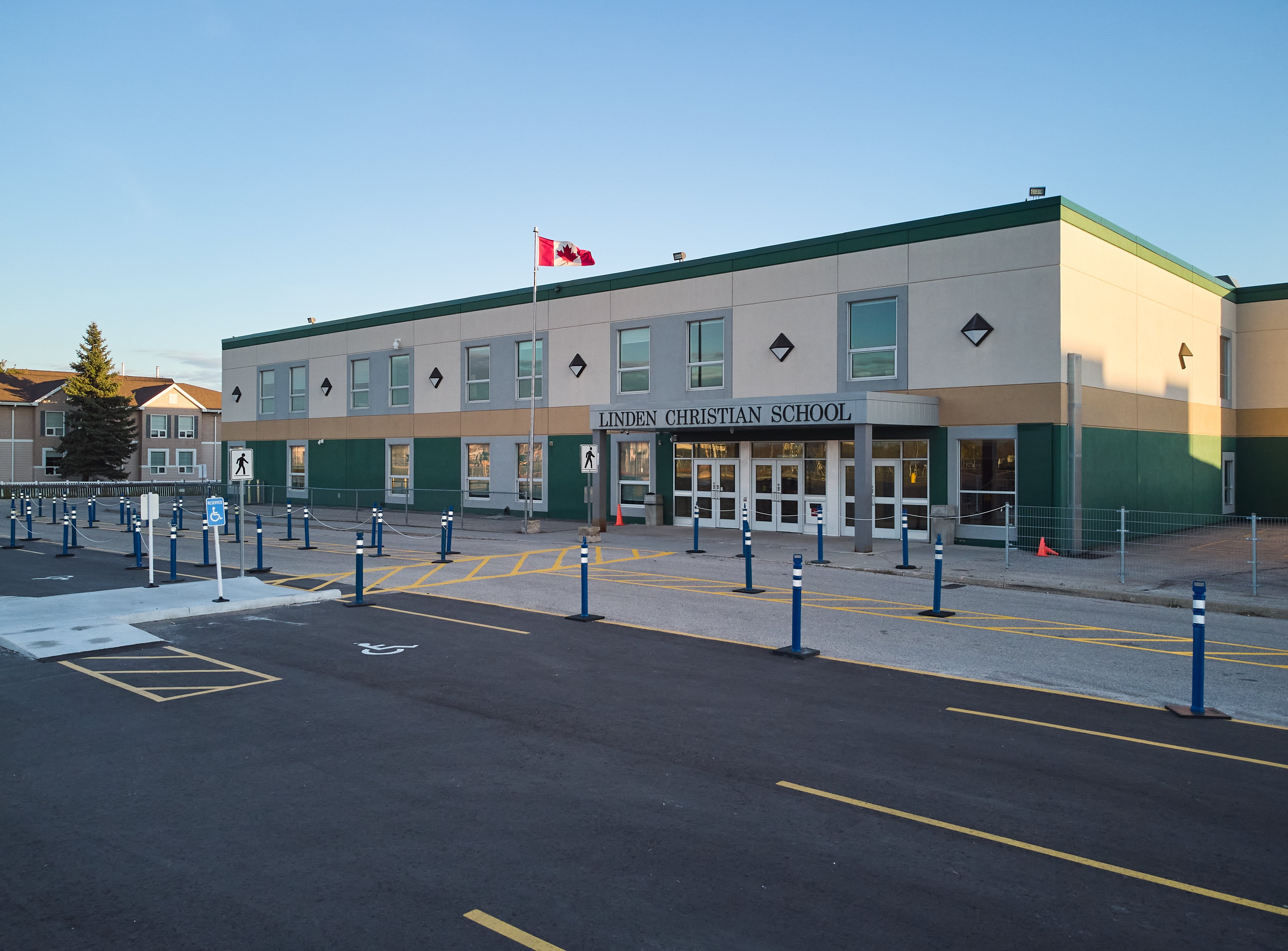 An exterior shot of Linden Christian School.