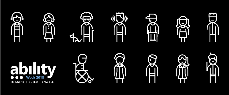 Graphic featuring cartoon images of different people for ability week 2018.