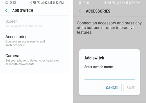 Screenshots showing how to set up a switch on a mobile phone.