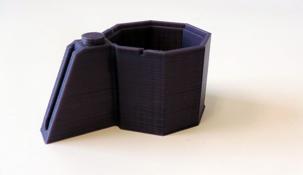 A black 3D printed part.