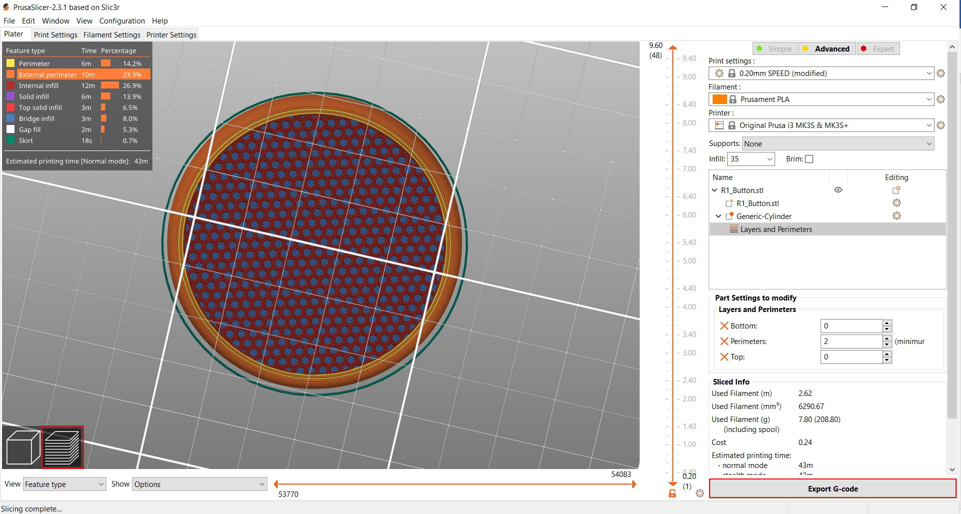 A screenshot of a MMC60 switch button in the Prusa Slicer software.