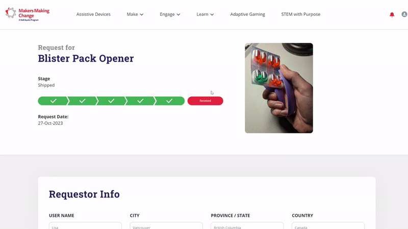 Clicking the received button on a device request.