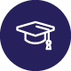 A white graduation cap icon in a purple circle