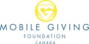 Logo for the Mobile Giving Foundation Canada featuring a yellow circle and a heart in the shape of the letter M and G within it.