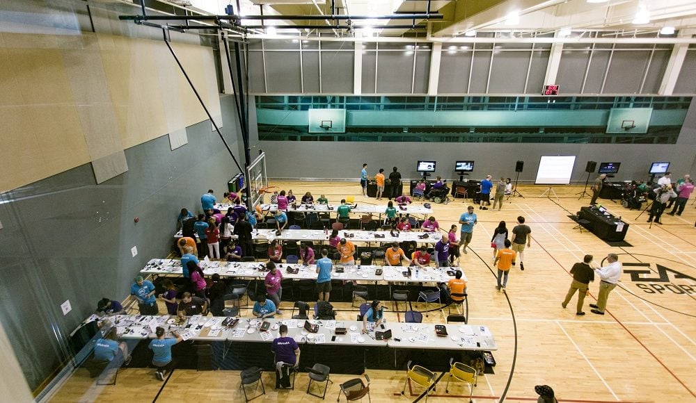 An overhead shot of all of the participants at the Electronic Arts build with MMC.