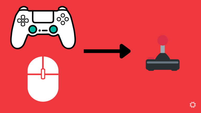 A graphic of a controller and mouse with an arrow pointing to a joystick.