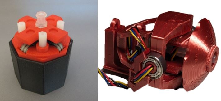The interior joystick apparatus of the original LipSync with force sensitive resistors versus the new LipSync with a 3D magnetic sensor and rare earth magnets.