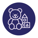 Purple icon of a teddy bear and building blocks