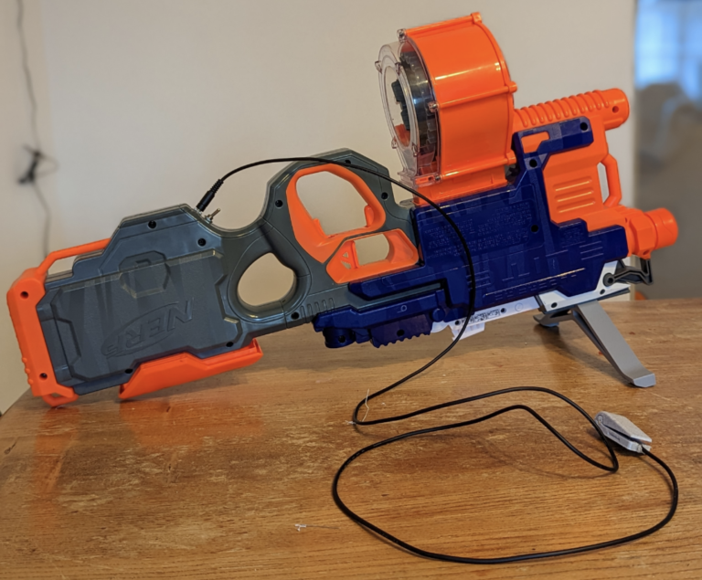 An adapted nerf gun.