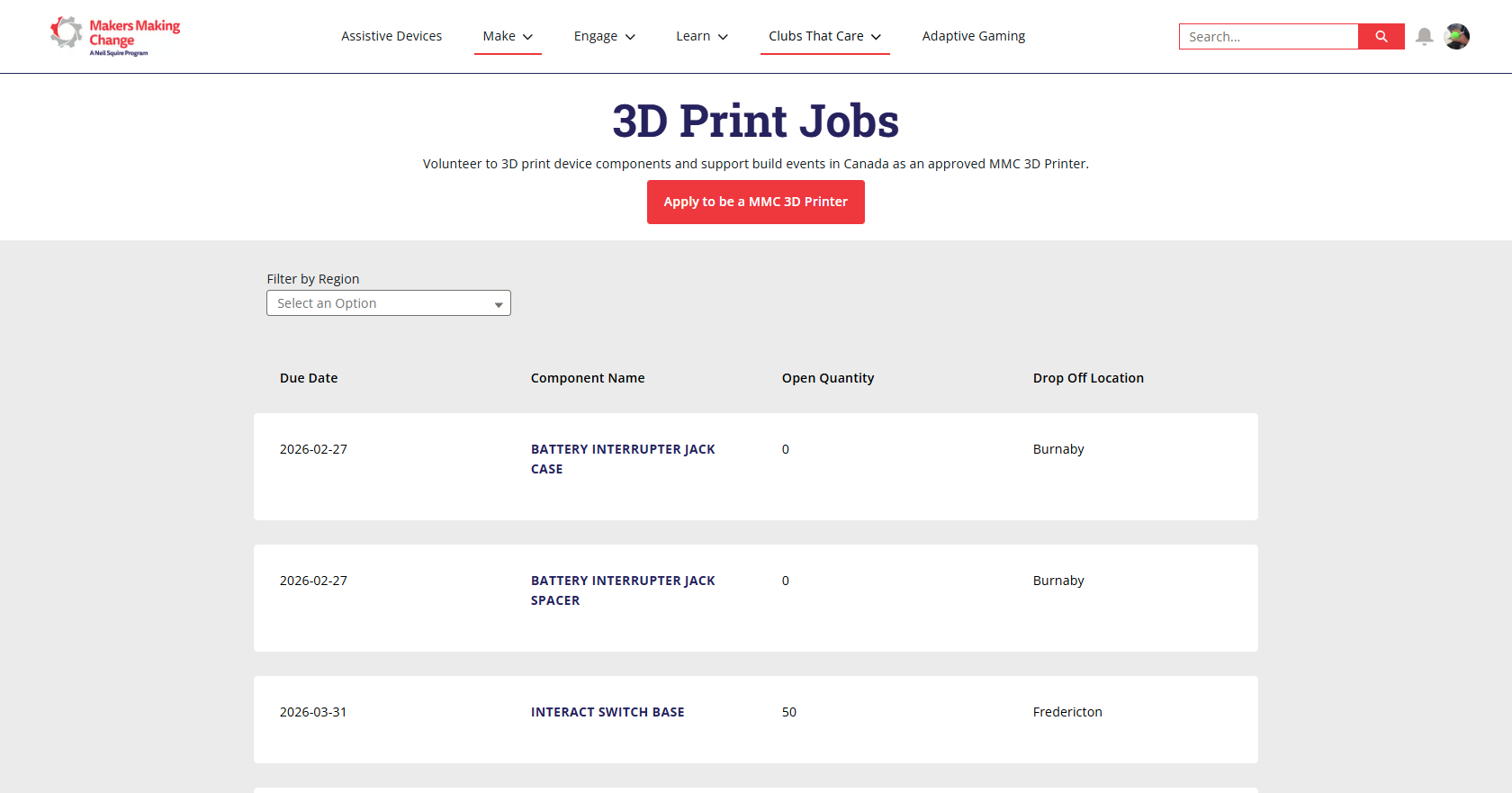 Screenshot of the 3D Print Job webpage