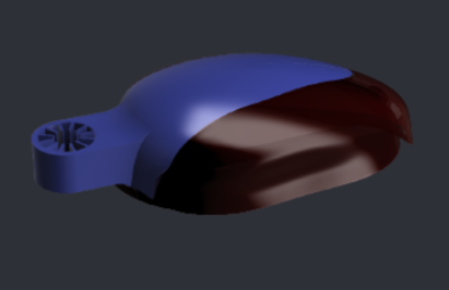 Computer rendering of a blue and black ready writer writing aid.
