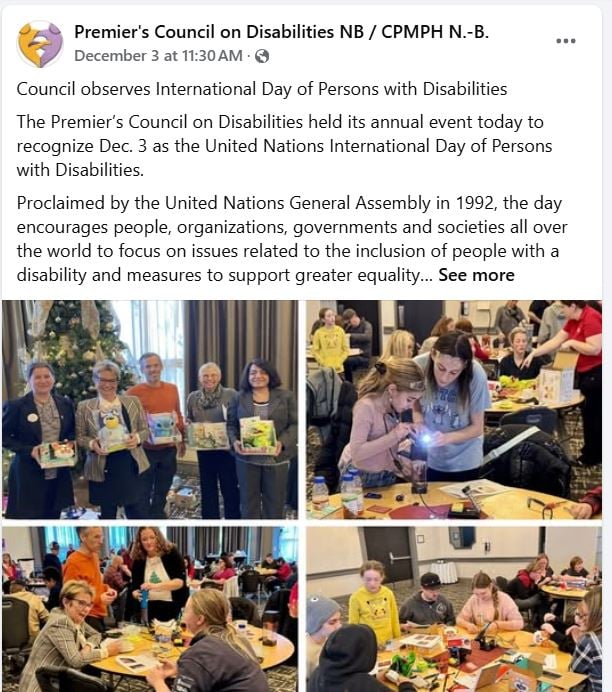 Screenshot of Facebook post by the Premier's Council on Disabilities NB. Click the image to go to the post.
