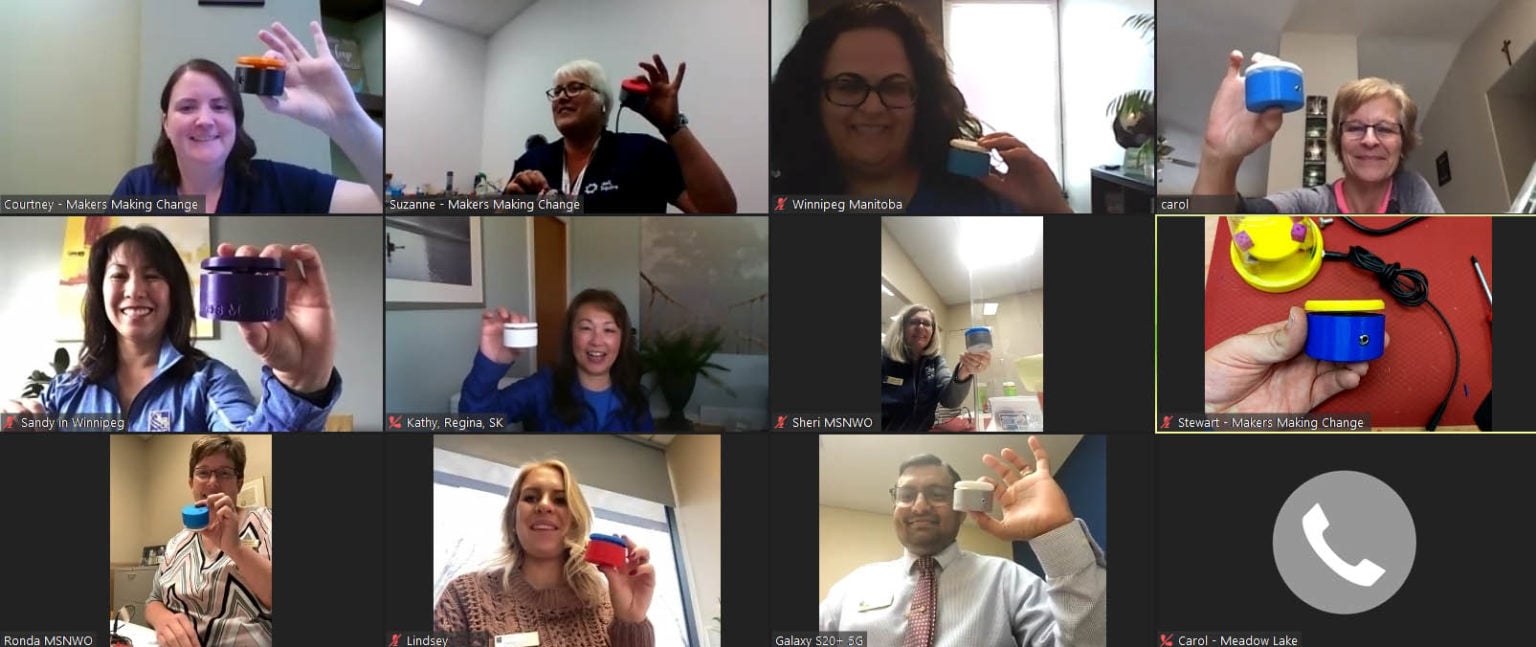 A virtual build event with RBC -- image shows participants holding up their built devices.