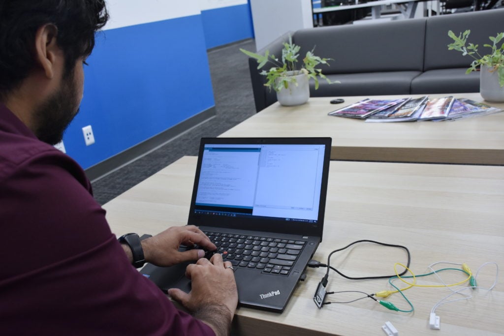 A volunteer using their laptop.