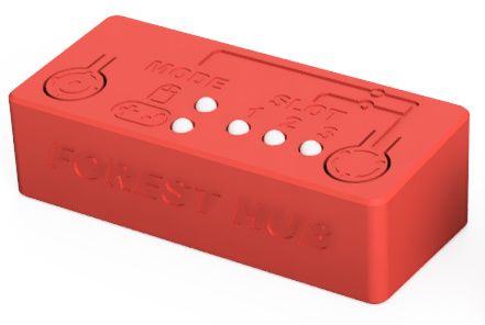 Front angled view of the Forest Hub showing buttons and lights on top