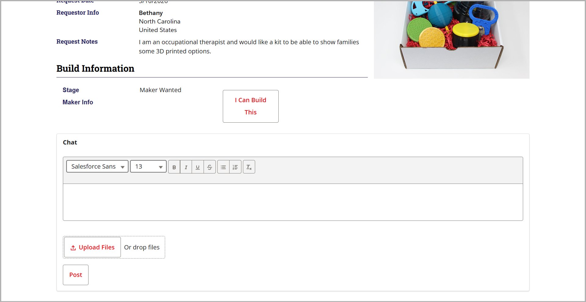 Screenshot of the chat feature on a device request page