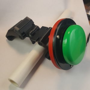 Photo of 3d printed camera quick clamp with Jelly Bean switch open on PVC pipe