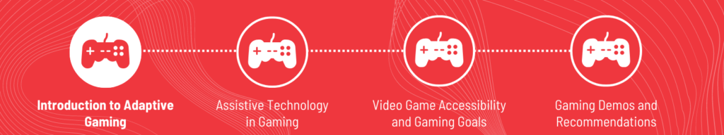 A red graphic describing the introduction to gaming process.