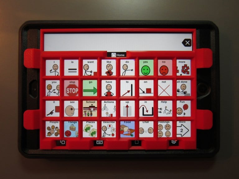 A red keyguard placed over a device.