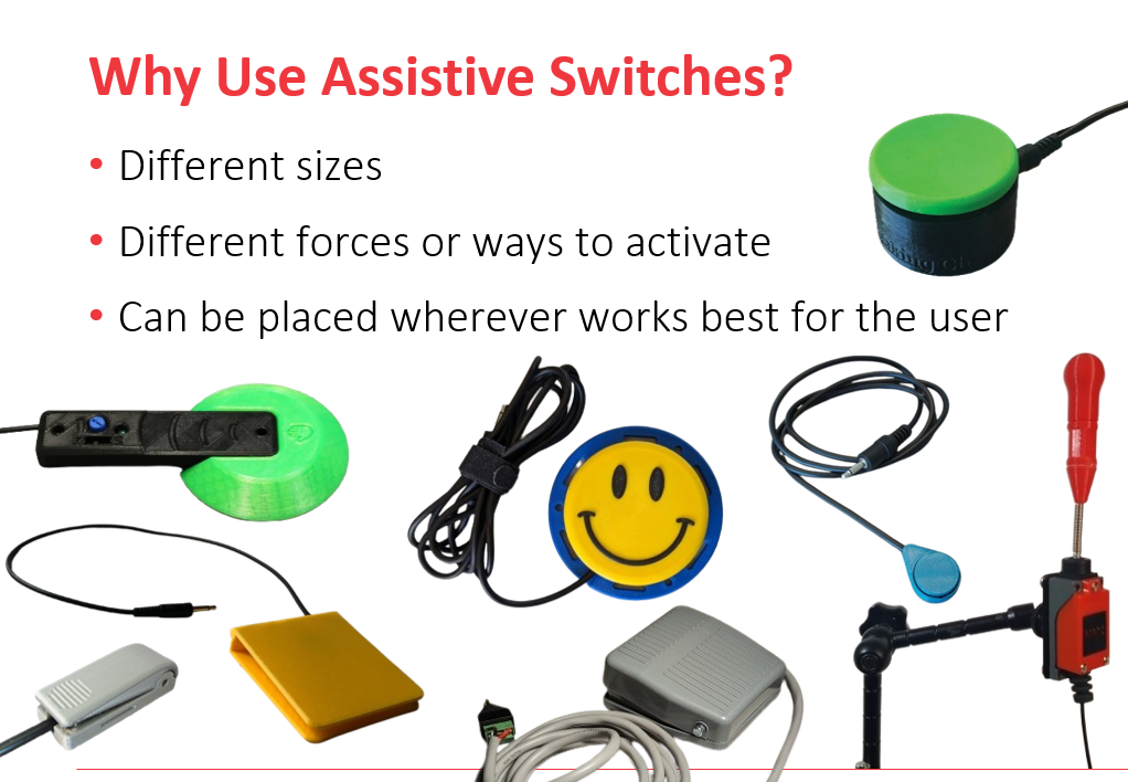 A screen shot showcases different switches from our assistive devices library