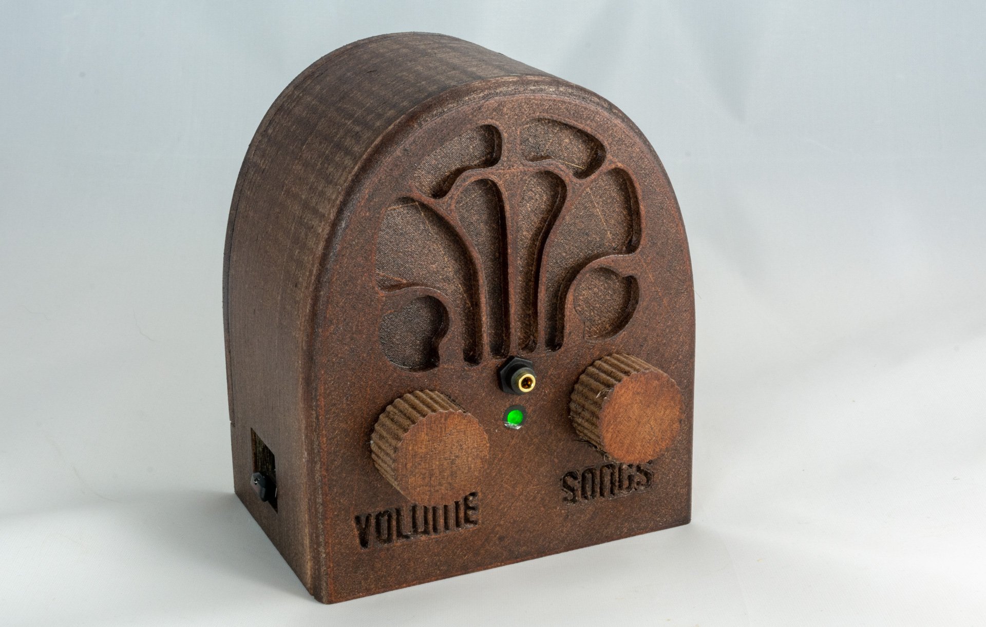 A 3D printed radio created with wood filament for people with dementia