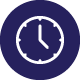 A white clock icon in a purple circle.