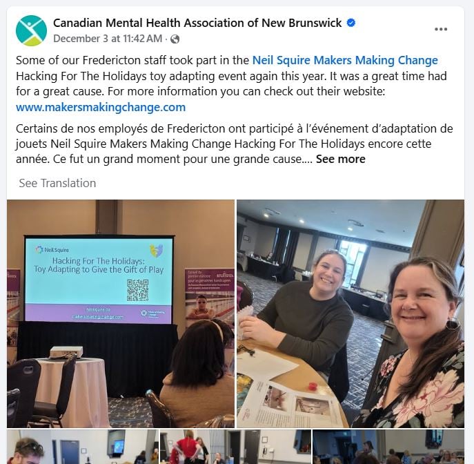 Screenshot of Facebook post by the Canadian Mental Health Association of New Brunswick. Click the image to go to the post.