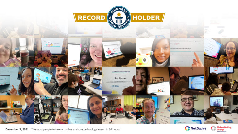 AT world record collage with photos of different MMC volunteers smiling.