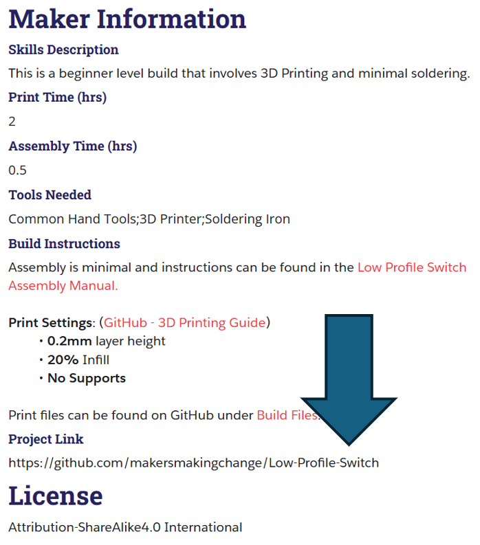 A screen shot of an assistive device from the MMC library showcase the project link