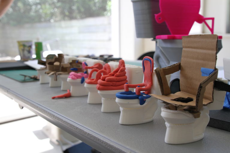 Tiny toilet prototypes.