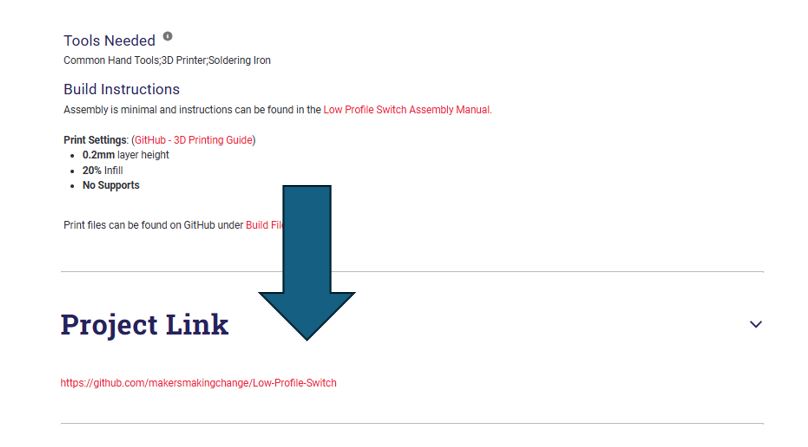 Screen shot of the low profile adaptive device page highlight where to find the project link.