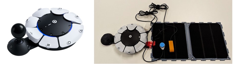 An image of Sonys adaptive controller and an image showcasing adaptive switches