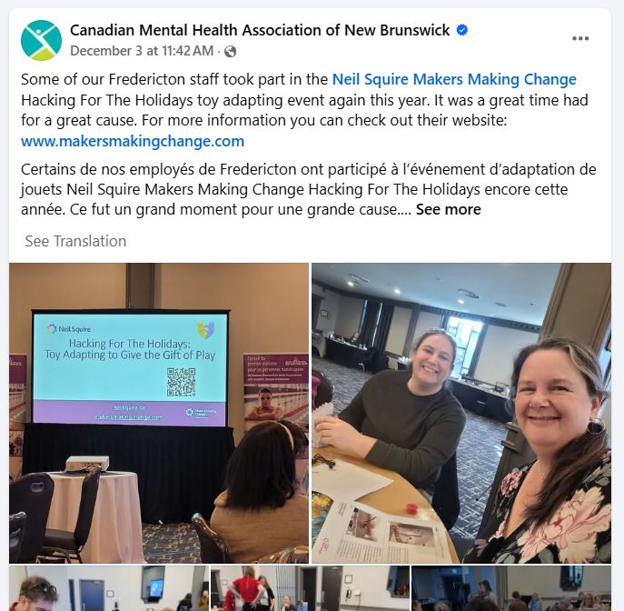 Screenshot of Facebook post by the Canadian Mental Health Association of New Brunswick. Click the image to go to the post.