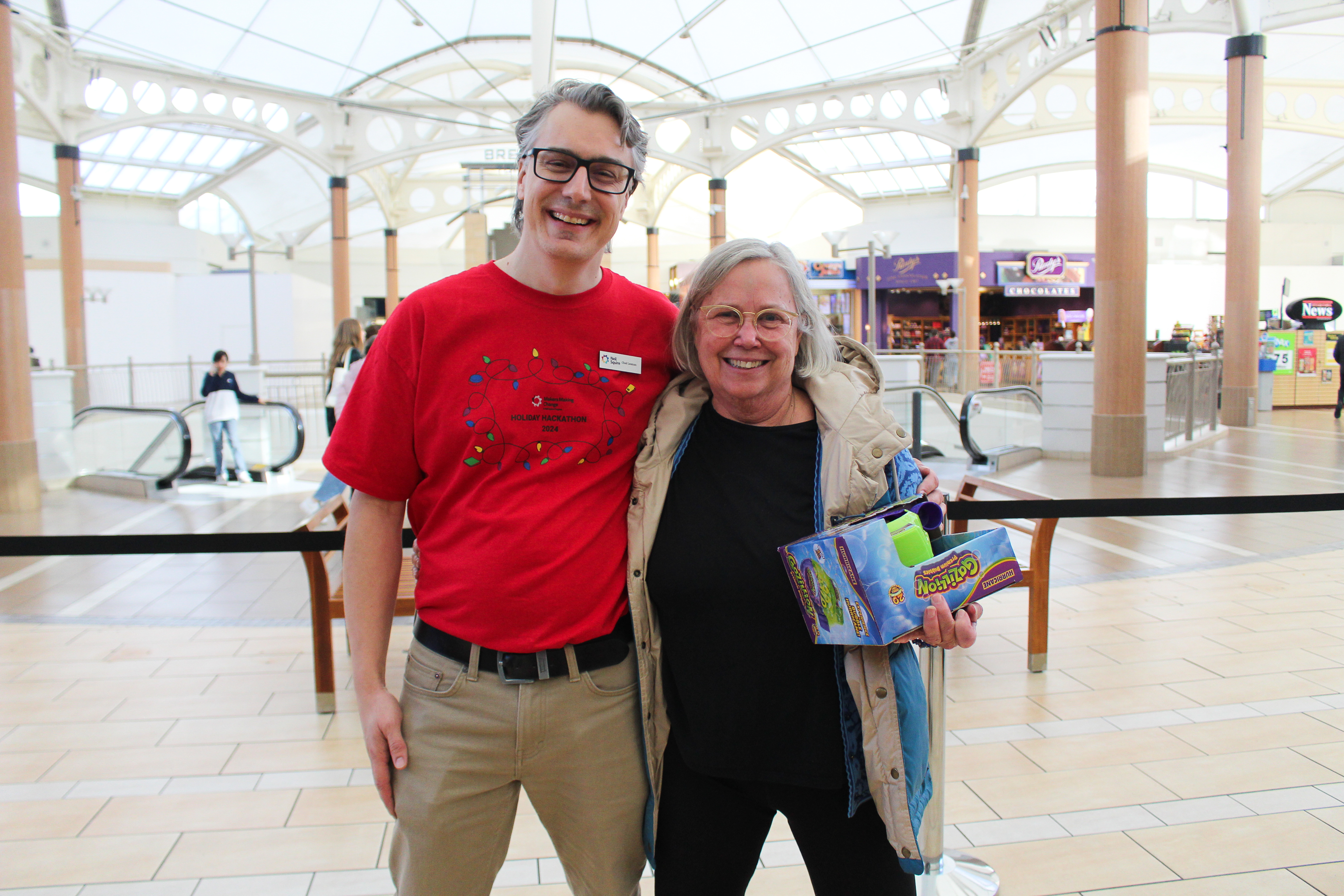 Director of Innovation Chad Leaman with Nancy Cameron, daughter of Bill Cameron.