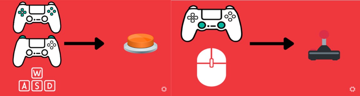 an image show casing how adaptions like switches and alternative joysticks can be used in alternatives to standard controllers.