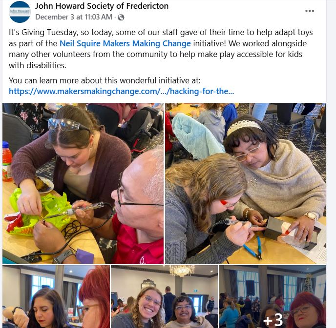 Screenshot of Facebook post by the John Howard Society of Fredericton. Click the image to go to the post.