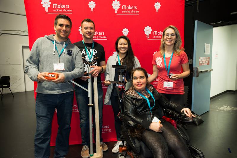 A team that participated in the Access Makeathon, with makers and a captain in a wheelchair.