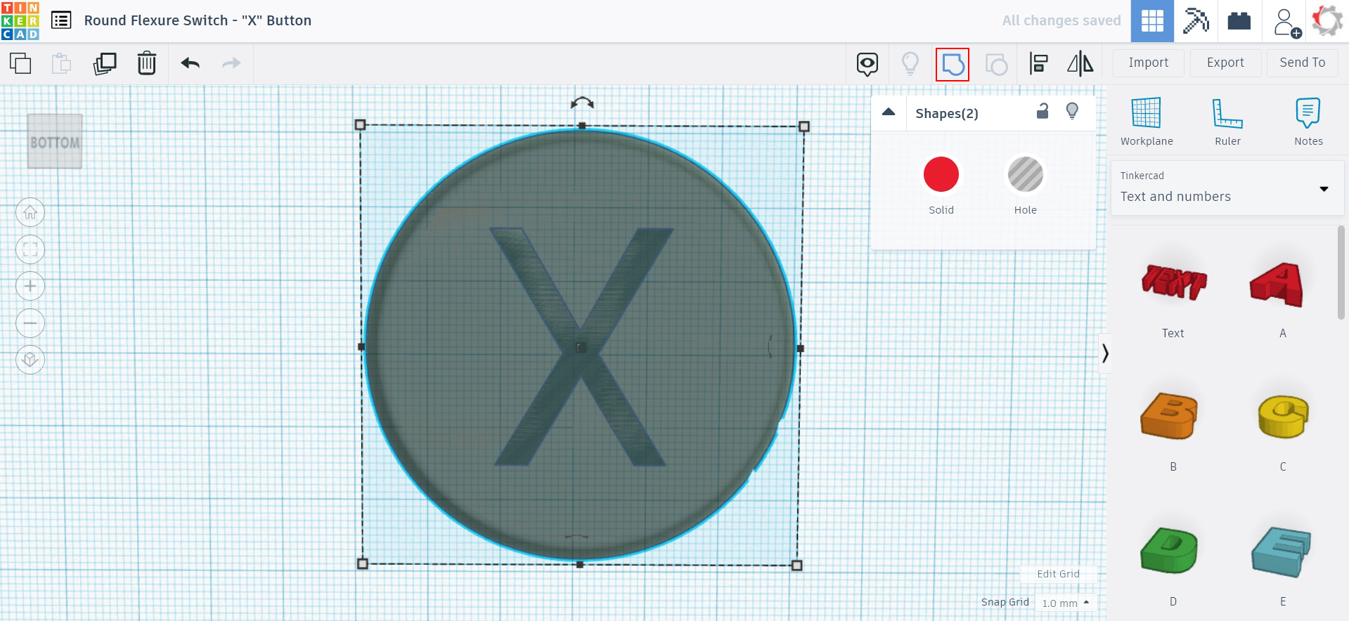 A screenshot of a large X on the MMC60 switch button in TinkerCAD.