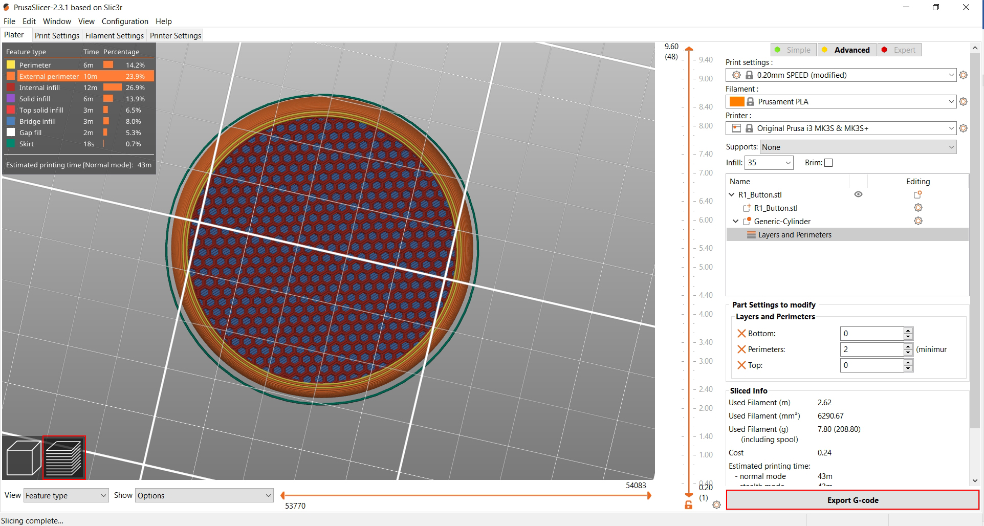 A screenshot of a MMC60 switch button in the Prusa Slicer software.