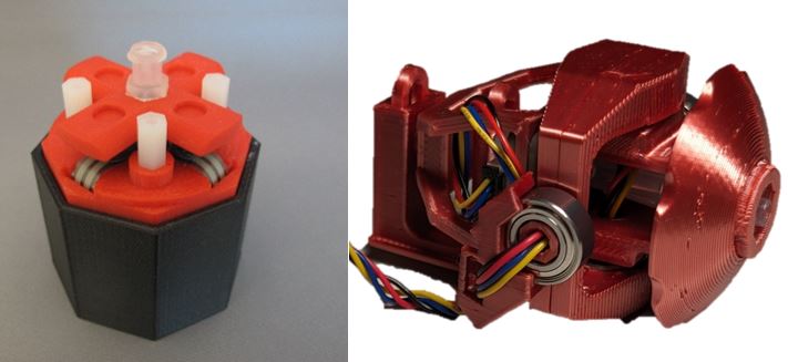 The interior joystick apparatus of the original LipSync with force sensitive resistors versus the new LipSync with a 3D magnetic sensor and rare earth magnets.