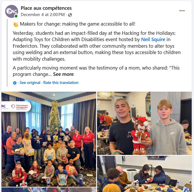 Screenshot of Facebook post by Place Aux Competence. Click the image to go to the post.