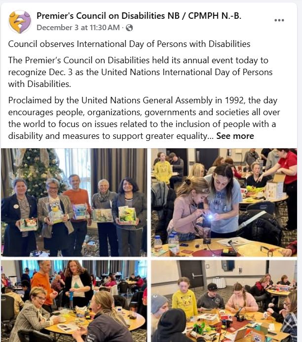 Screenshot of Facebook post by the Premier's Council on Disabilities NB. Click the image to go to the post.