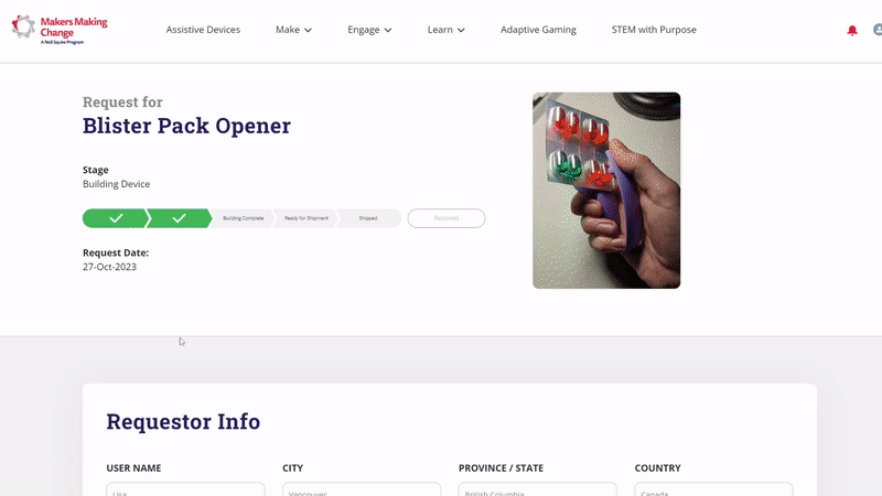 Chatting with a volunteer maker on the request page