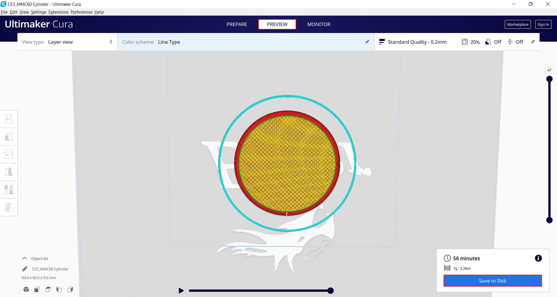 A screenshot of a MMC60 button top in the Ultimaker Cura software