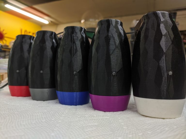 A lineup of completed LipSync devices.