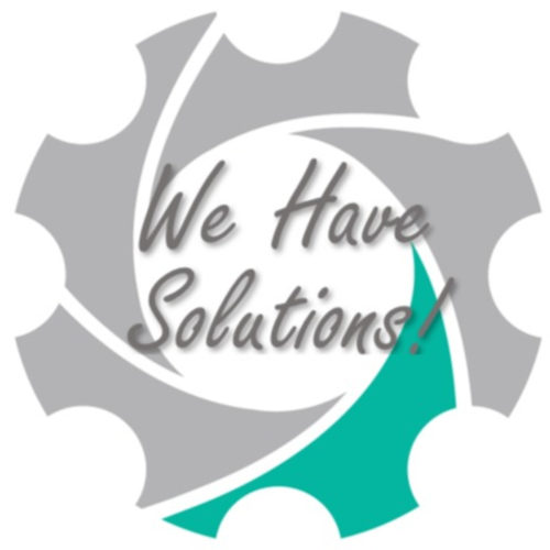 A gear icon with the text "We Have Solutions!" in the centre.